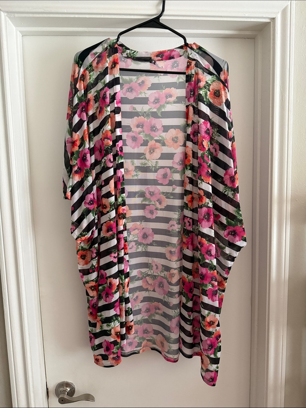 torrid Black & White Stripe Floral Kimono - Pink & Orange Flowers
